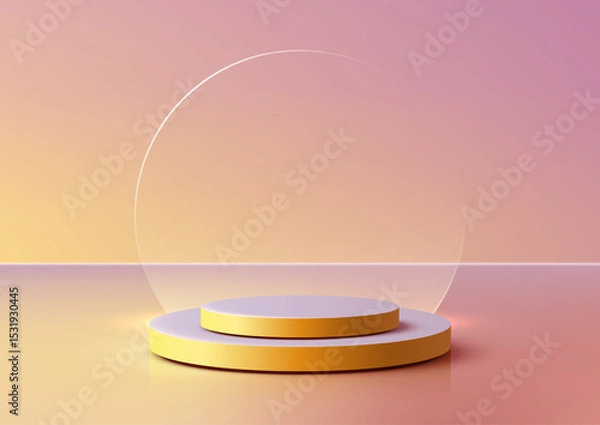 Fototapeta Two tiered 3D podium on vibrant gradient, modern product display mockup