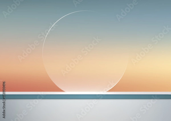Fototapeta minimalist white translucent circle on soft blue peach gradient background modern abstract design