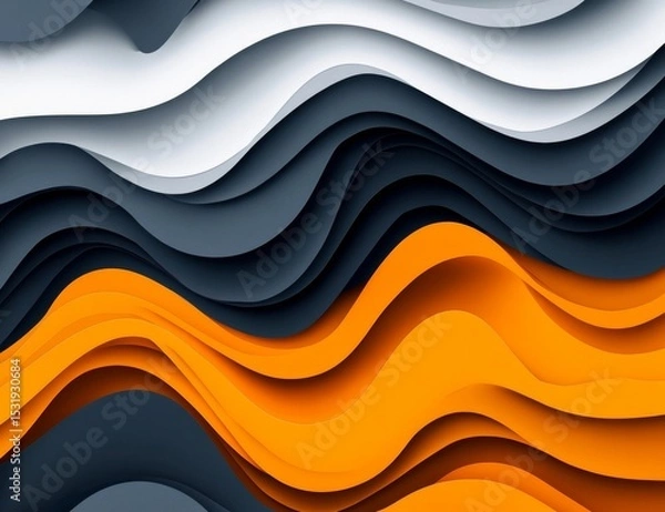 Obraz Abstract background with layered paper wavy shapes in dark gray, orange, and white colors