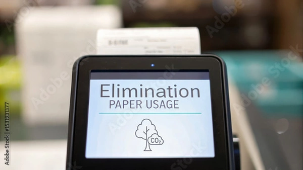 Obraz Waste reduction strategy is shown on digital screen promoting elimination of paper usage