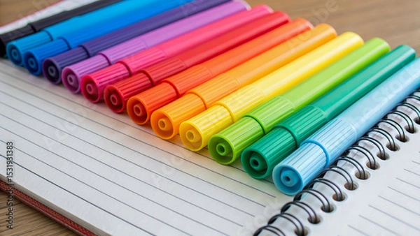 Obraz Waste reduction strategy using assorted marker pens on lined notebook for creative planning