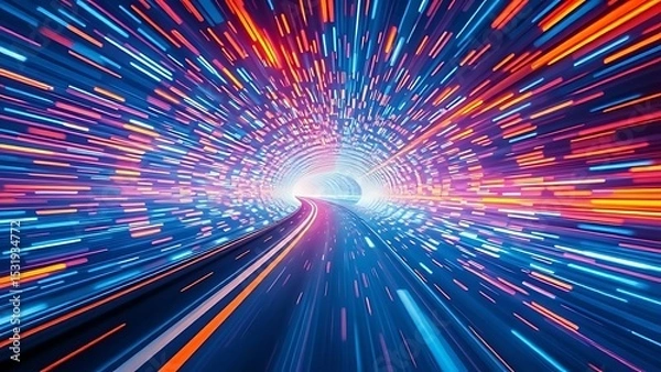 Fototapeta Colorful Light Trails in a Futuristic Highway Tunnel - Abstract Speed and Data Flow Background