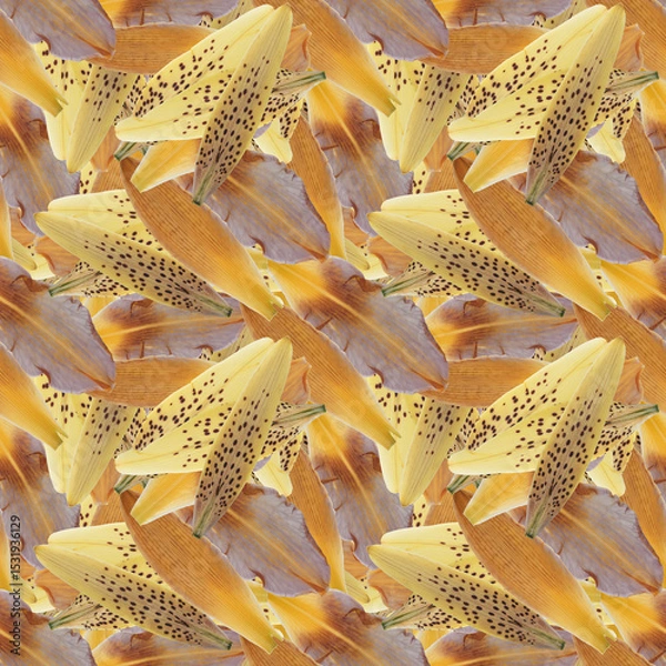 Fototapeta Lily petals.. Decorative design element, watercolor, floral ornament. Seamless pattern for bandana, shawl, neck scarf. Kerchief design or tablecloth print, scarf, towel. For textile, cotton fabric.