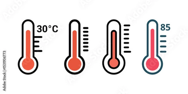 Obraz Colorful Thermometer Illustrations Showing Varying Temperatures Like 30 Degrees Celsius And 85 Fahrenheit