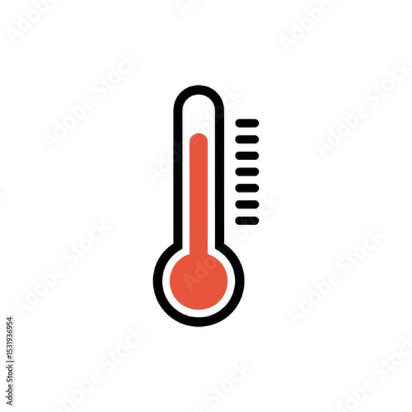Obraz Red Thermometer with Black Outline on White Background Indicating High Temperature Level