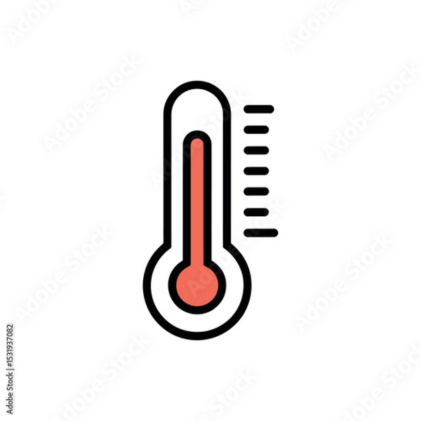 Obraz Isolated Thermometer Icon Indicates Moderate Temperature with Red Liquid on White Background