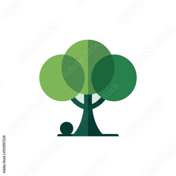 Obraz Stylized Green Tree Illustration with Overlapping Circles on White Background for Creative Projects