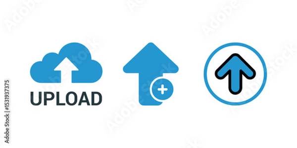 Obraz Blue Upload Icon Collection Cloud Upload, Add File, and Circled Arrow Symbols