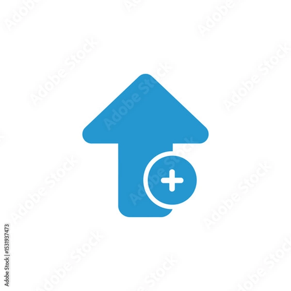 Obraz Upward Pointing Blue Arrow with Plus Sign Symbol on White Background, Icon