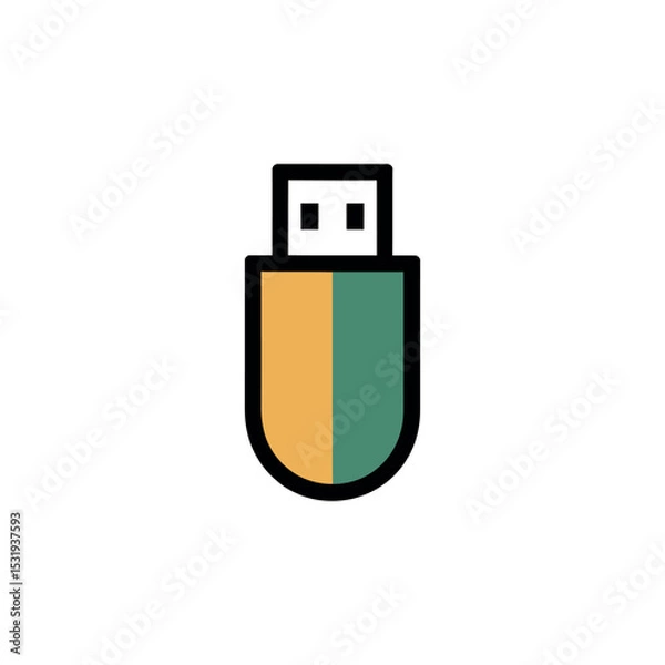 Obraz Isolated USB Flash Drive Icon with Orange and Green Fill on White Background