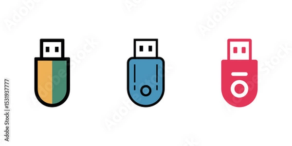 Obraz Three Stylized USB Drive Icons in Different Colors on a White Background