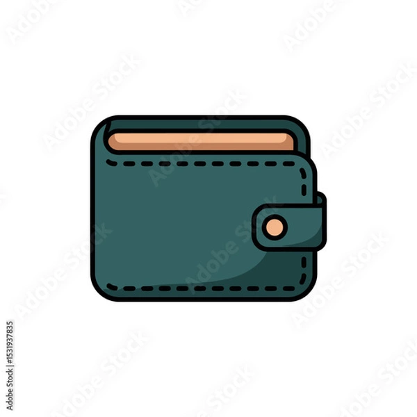Obraz Icon of a Bifold Wallet, Teal Color with Snap, on White Background