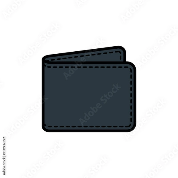 Obraz Simple Black Leather Wallet Illustration with Stitching Detail on White Background, Isolated Object