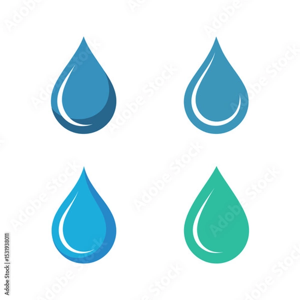 Obraz Water Drop Icons in Blue and Green Tones on White Background, Hydration Concept