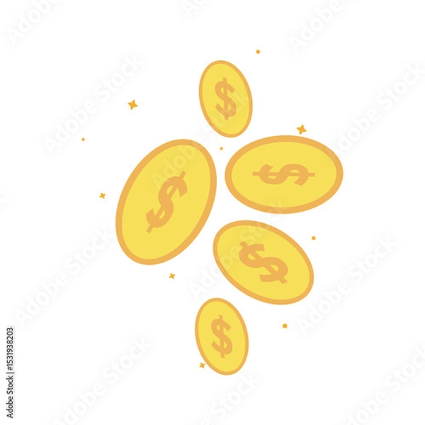 Obraz Scattered Gold Dollar Coins with Sparkling Effects for Wealth