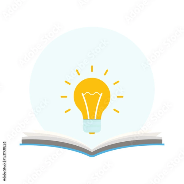Obraz Bright Yellow Light Bulb Illuminating Open Book for Ideas and Knowledge