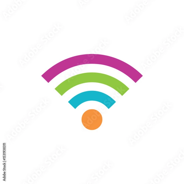 Obraz Colorful Wifi Symbol with Orange Circle and Pink, Green and Blue Arcs on White