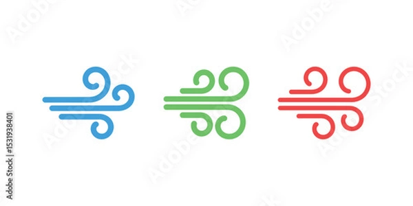 Obraz Three Isolated Wind Stream Icons in Blue, Green, and Red on White Background