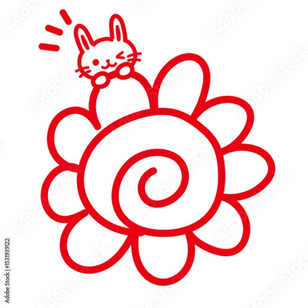 Obraz 手描きの花マルとウサギ