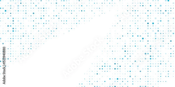 Fototapeta Simple blue background frame of geometric shapes. Circular ornament. Pattern of dots, particles, molecules, fragments modern abstract simple art