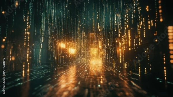 Obraz Falling streams of glowing code resembling digital rain