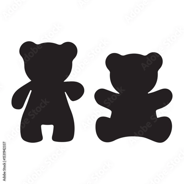 Fototapeta Stand and sit teddy bear silhouette vector flat illustration design