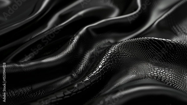 Fototapeta Black crocodile-embossed leather with glossy finish and deep pattern relief.