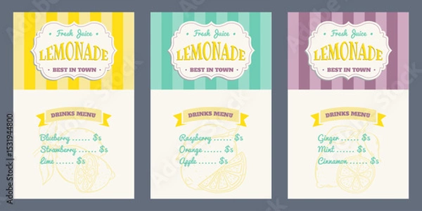 Obraz Lemonade Trendy menu set. Design template with hand drawn illustration in doodle style. Lemon drink concept with slogan and price. Background for branding, AD