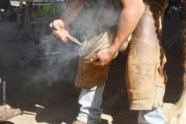 Fototapeta farriers test the horseshoe