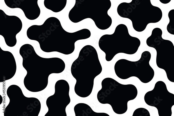 Obraz Seamless cow skin pattern with large black spots on white background