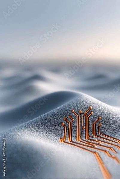Fototapeta Quantum Cloud Semiconductor Chip in Textured Silicon with Circuit Pathways and Geometric Micropatterns for AI and Machine Learning Technology