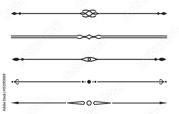 Fototapeta Set of Vintage decorative lines. text dividers. Line border. Lines separators, Borders, Vintage dividers, Underline elements. Vector illustration