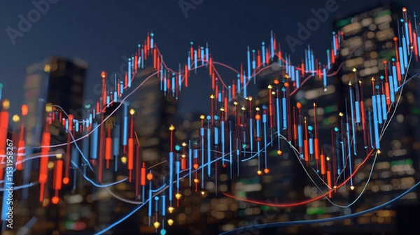Obraz Financial investment and  success market stock technology currency report. Stacks of  coin with trading graph.Business financial chart graph on economy.