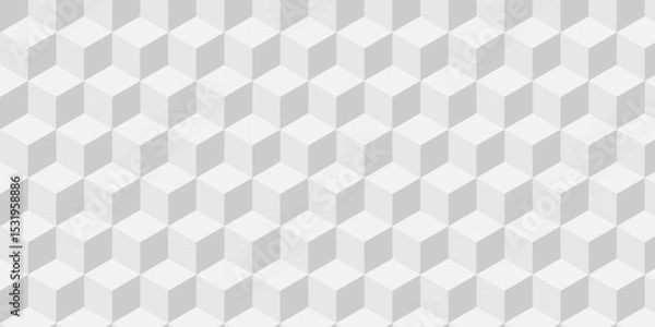 Fototapeta Abstract cubes geometric tile and mosaic wall or grid backdrop technology wallpaper gray and white background. Seamless geometric pattern square shapes repeat surface art design.	
