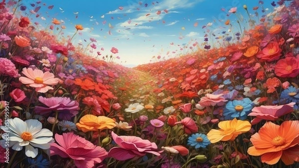 Obraz Vibrant Abstract Wallpaper Featuring Red and Blue Flowers