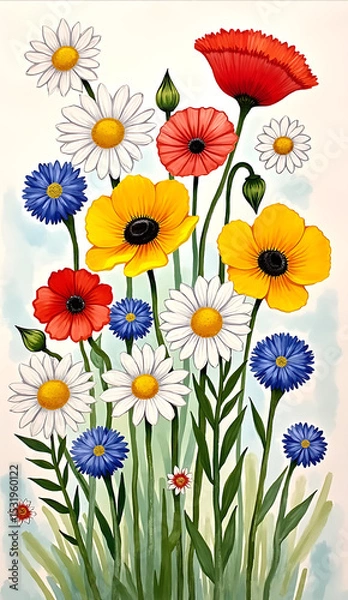 Obraz Colorful Floral Design with Various Flowers in Bright Colors on a Soft Background