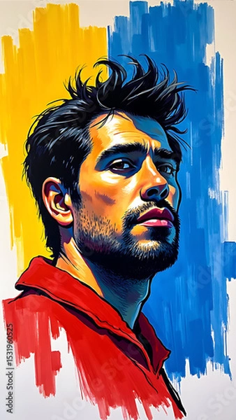 Obraz Portrait of a Confident Man with Artistic Colors in Background Creating an Inspirational Atmosphere