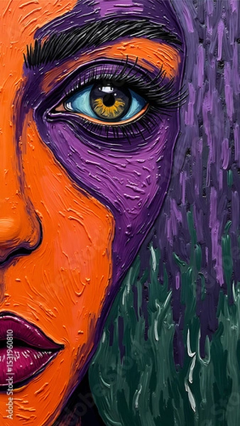 Obraz Colorful Abstract Portrait of a Woman with Bold Brush Strokes and Dramatic Makeup