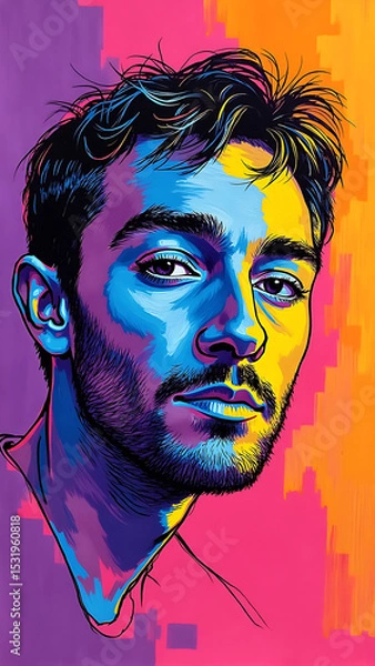 Obraz Vibrant Artistic Portrait of Young Man with Colorful Abstract Background Design