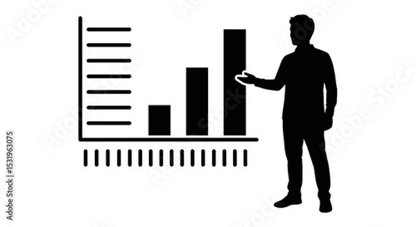 Fototapeta Man presenting a growth bar chart with an open gesture on a transparent background