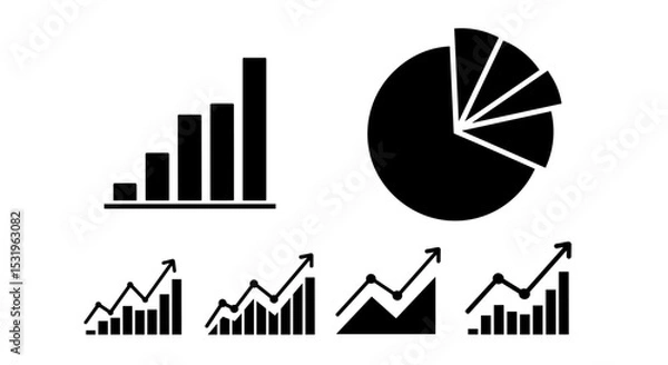 Fototapeta Collection of various growth charts and a pie chart on a transparent background