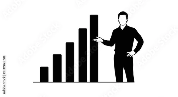 Fototapeta Businessman presenting a growth bar chart on a transparent background