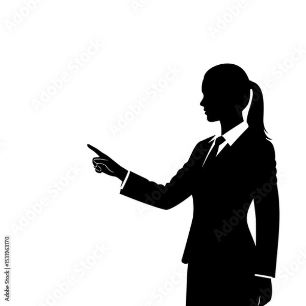 Fototapeta Silhouette of a businesswoman pointing during a presentation on a transparent background