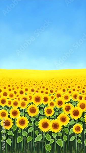 Obraz Vibrant Field of Sunflowers Under a Bright Blue Sky in a Summer Landscape Scene