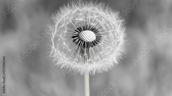Fototapeta Black and White Dandelion Seeds – Macro Photography with Motion Blur and Hyperrealistic Detail