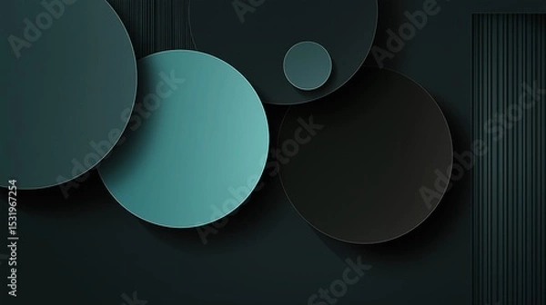 Fototapeta Dark Teal and Black 3D Circles on Right Side, Flat Design Vector Illustration for UI/UX, Branding and Digital Art