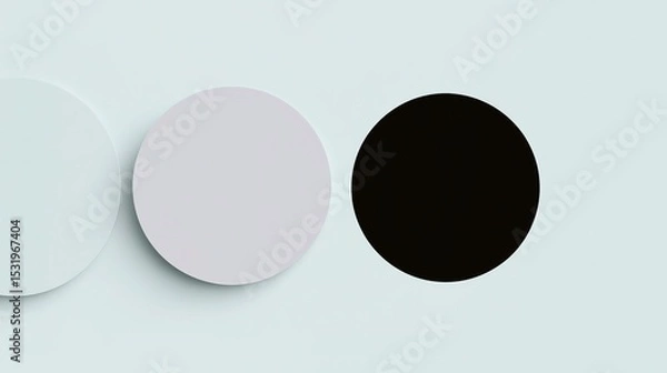 Fototapeta Minimalist Vector White Circles on Light Grey Background: Three Blank Shapes with Shadow for UI/Branding Design