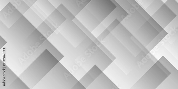 Fototapeta Abstract white and gray background design with layers of textured white transparent material in triangle and squares shapes. White color technology concept geometric line vector background.	