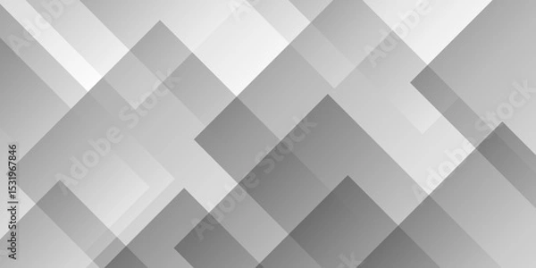 Fototapeta Abstract white and gray background design with layers of textured white transparent material in triangle and squares shapes. White color technology concept geometric line vector background.	