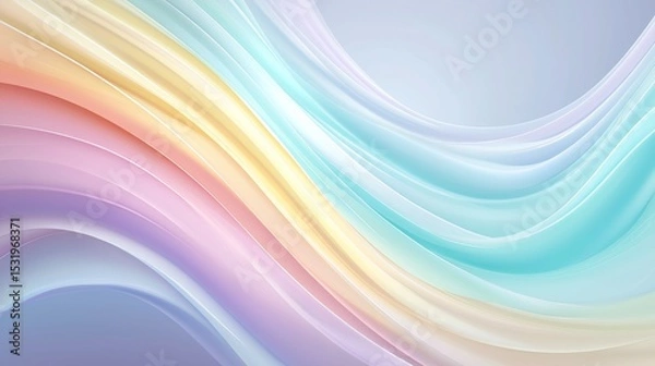 Fototapeta Abstract Soft Wavy Lines Gradient Background, Pastel Fluid Art in Blue Pink Yellow, Calm Digital Texture for Web Design & Branding